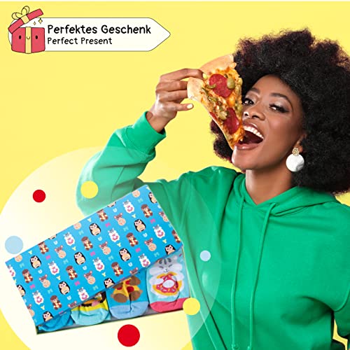 corimori Witzige, lässige Anime Baumwolle Socken 4er Set in plastikfreier Geschenk-Verpackung, Hamster, Otter, Igel, Maus, 36-42