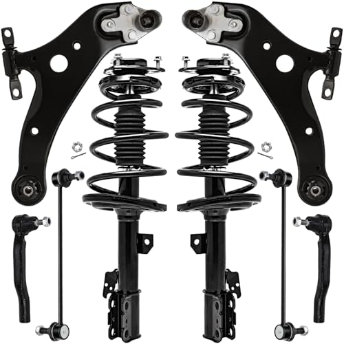 Image of Detroit Axle - FWD Front End Suspension Kit for 2011-2014 Toyota Sienna, 2 Struts w /Coil Spring Assembly 2 Lower Control Arms w /Ball Joint 2 Sway Bars 2 Outer Tie Rods 2012 2013 Replacement - 8pc Set