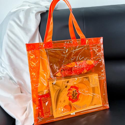 Stadium Clear Tote Bag, Portable PVC Handbag with Handles, Transparent Solid Construction (Orange)3