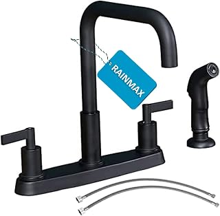 Kitchen Faucet with Sprayer, Black Kitchen Faucet, Matte Black Kitchen Sink Faucet, Stainless Steel Kitchen Sink Faucet with Side Sprayer, 3 or 4 Hole RV Utility Laundry Kitchen Faucets KMF028B