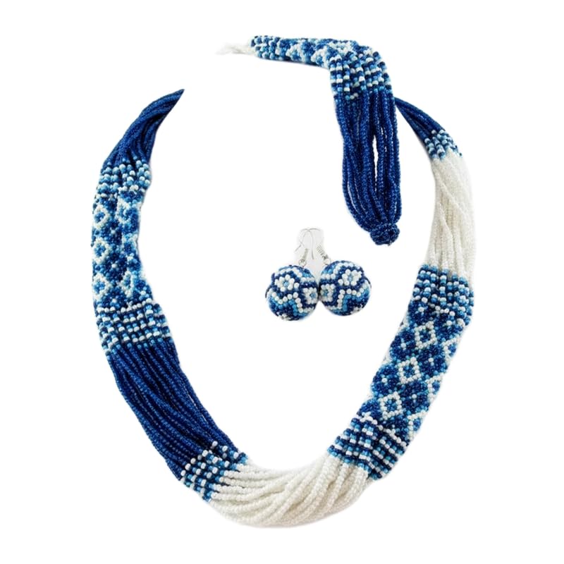Collar ucraniano gerdan hecho a mano con cuentas artesanales y pendientes de mosaico geométrico