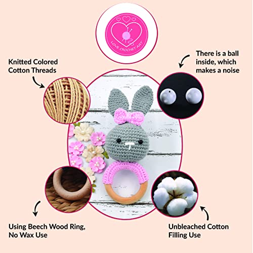 Image of Love Crochet Art Animal Shape Crochet Rattle Cum Soft Toy for Infant, Kids & Babies, Early Age Gift Toys (Bunny Rabbit - Gray)