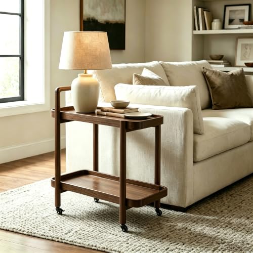 2-Tier Solid Wood Rolling Serving Cart