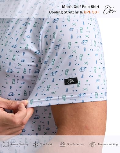 Image of Obla Mens Golf Polo Shirts Short Sleeve Dry Fit Performance Moisture Wicking Casual Print Collared Golf Shirts for Men