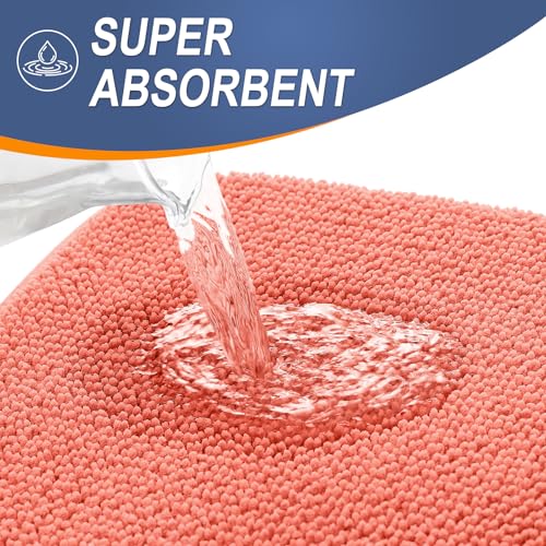 Image of OLANLY Thick Memory Foam Bath Mat Rug 30x20, Extra Soft Absorbent Bathroom Rug, Quick Dry Bath Mats, Non-Slip, Machine Washable Carpet for Bathroom, Tub and Shower, Home Decor Accessories, Coral