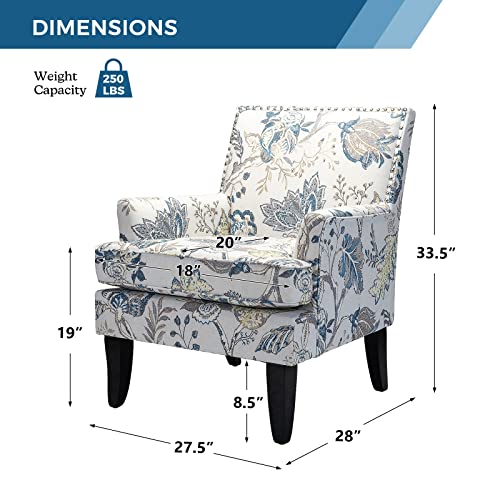 HULALA HOME Modern Accent Chair with Arms and Wooden Legs, Mid Century Accent Chair Armchair High Back Rest, Padded Armrest and Comfortable Cushioned Seat for Living Room (Blue Yellow Floral) - Image 3
