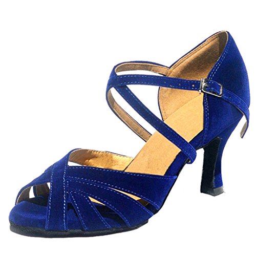 TDA Women's Comfort Ankle strap Fashion Strappy Blue Salsa Tango Ballroom Latin Dance Shoes 8 M US