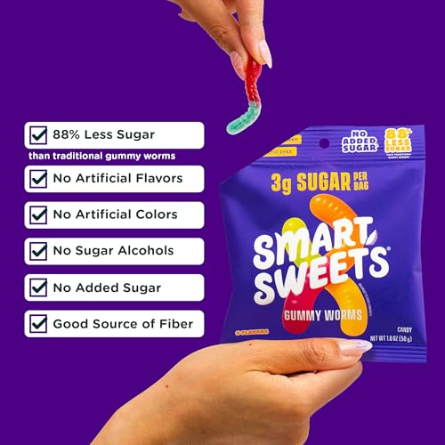 Image of SmartSweets Sour Gummy Worms, Low Sugar Gummy Candy, 1.8oz Bags, 14 Pack