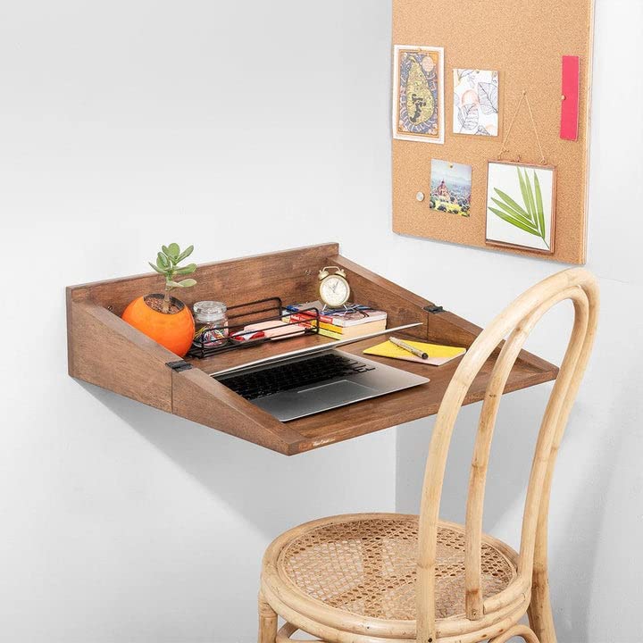 streem solid sheesham wood mounted study table/home office/laptop table/wall mounted space saving desk/office table stand, wall mounted study table for work