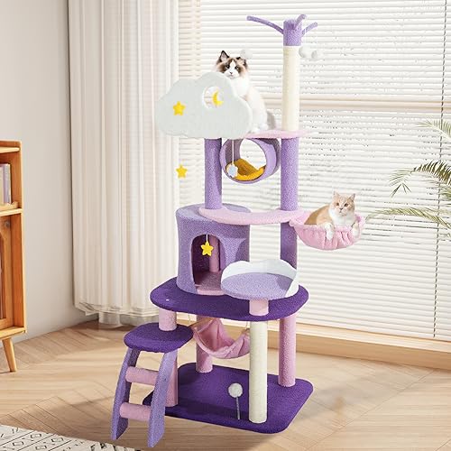 Árbol para gatos interior 65 pulgadas púrpura con hamaca miniatura 5