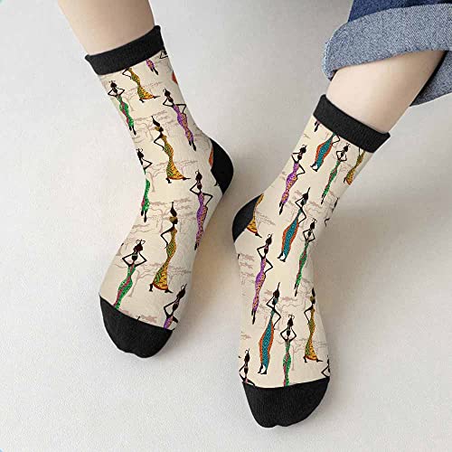 Image of Red Striped Crew Socks for Woman Size 6-8 Christmas Tree Moose Snowflake Dots Lines Girls Socks