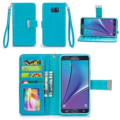 Galaxy Note 5 Case, IZENGATE [Classic Series] Wallet Case Premium PU Leather Flip Cover Folio with Stand for Samsung Galaxy Note 5 (Turquoise Blue)