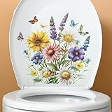 Adhesivo decorativo para tapa de inodoro, diseño de flores silvestres y mariposas, 29 x 29 cm, fondo blanco