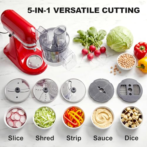 Image of COFUN 5-in-1 Food Processor Attachment for KitchenAid Stand Mixer | Multifunctional Chopper Attachment, Dicing /Slicing /Shredding /Strip Cutting /Sauce Discs, Storage Case