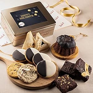 Dulcet Gift Baskets Happy Holiday Gift Tin, Classic Baked Goods Celebration Snack Gourmet Gift Idea for, Dad, Mom, Son, Husband, Friends & Co-workers