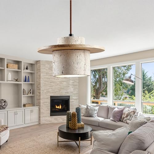 Rzoizwko PL002 Wabi Sabi Pendant Light Natural Stone Single Marble Ceiling Lamp For Kitchen Island,Nordic Farmhouse Design,Mid-Century Vintage Wood Chandelier thumb #2
