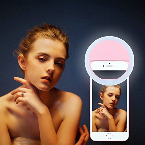 MindKoo - Flash, luce automatica, portatile, a forma di anello, con clip, per i selfie, con 36 LED, adatta per iPhone 7 / 6S, Xiaomi 5, Huawei P8, Samsung Note 5, ecc 3.3*3.3*1.1 inch Rosa