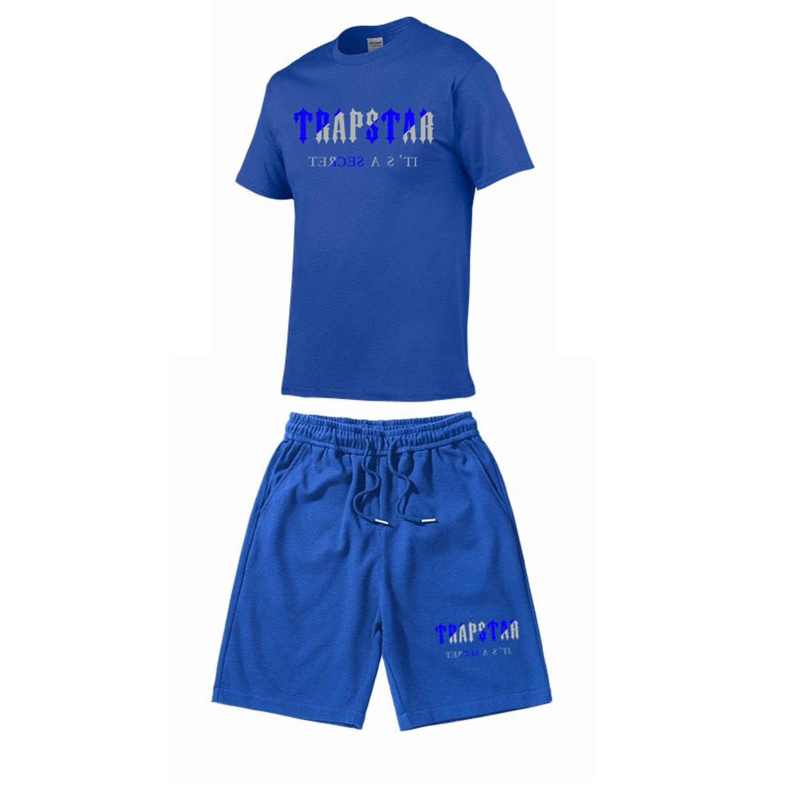 QYBFMSM Hombre Camiseta Trapstar Manga Corta Pantalónes Cortos Conjunto Chándal Hombre Verano con Impreso Logo Trapstar Chándal Cuello Redondo Chándal Hombre y Mujeres Set