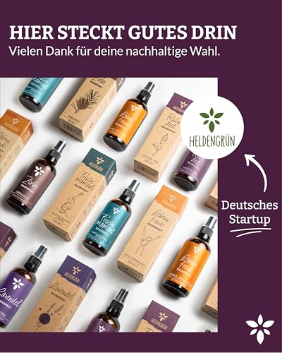 Heldengrün® Kissenspray zum Einschlafen 'Ruhezeit' [ECHTE BIO-ÖLE] Dermatologisch getestet - Kopfkissenspray mit Bio-Lavendel & Zirbe - Schlafwohl Kissenpray