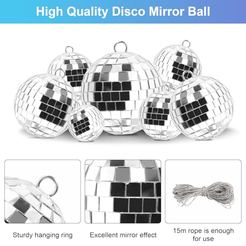 25 Stück Disco Spiegelball, 4 Größen 3cm 4cm 5cm 6cm Silber Discokugel zum Aufhängen, Silber Hängekugel für Party Dekoration