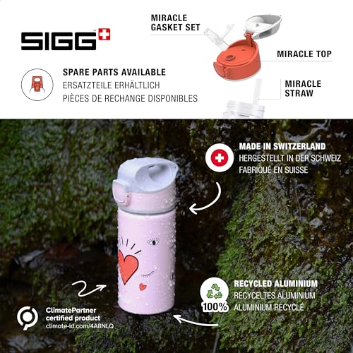 SIGG - Alu Trinkflasche Kinder - Miracle Peaceful - Mit Trinkhalm - Auslaufsicher - Federleicht - BPA-frei - Klimaneutral Zertifiziert - Schule & Sport - Wassergrün & Orange mit Fuchs - 0,4L