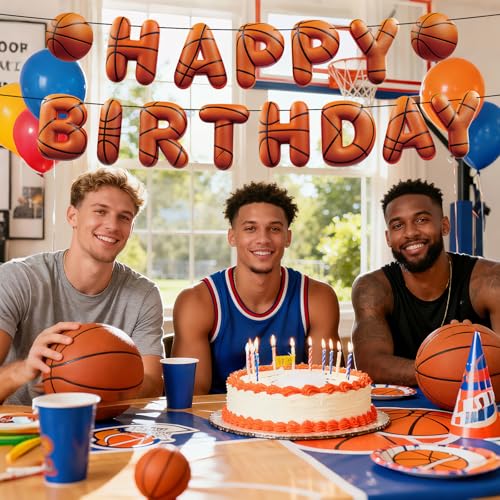 Image of Sport Birthday Banner, 3D Sport Theme Happy Birthday Banner (Basketball) | Decoration Funny Ball Themed Party Supplies Suitable for Kids Teenagers Adults