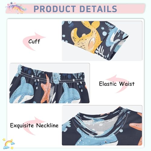 Pajama Sets Long Sleeve Sea Animals Seamless Pattern Soft Comfy Sleepwear 2 Piece PJS 3-8T4