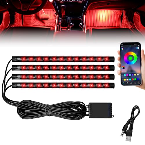 Minmex LED Strip Lights for Cars, 4Pcs Automotive Atmosphere RGB Lights with USB Port, Music Sync, APP Control and DIY Mode, Sticked LED Lights for Car Accessories Interior for SUV Truck Car Decor