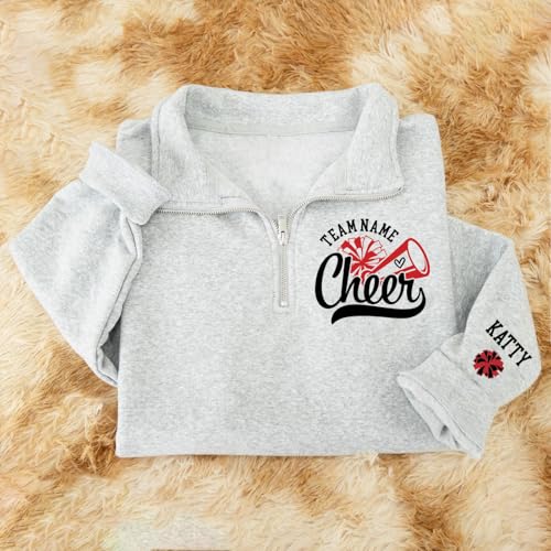 Personalized Cheer Quarter Zip Sweatshirt, Custom Cheer Mom Pullover with Name, Team Jacket for Women4