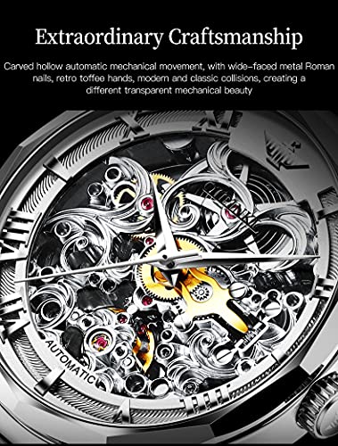 Image of OUPINKE Men's Skeleton Mechanical Watches Luxury Dress Automatic Self Winding Sapphire Crystal Waterproof Tungsten Steel Band Wrist Watches