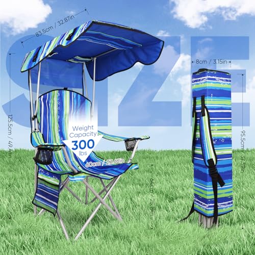 Image of VTOY Portable Camping Chair with Canopy - Folding Chair with Canopy, Durable 600D Oxford Canopy Chair for Camping, Beach, Picnics, Fishing & Sports