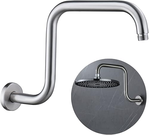 Miniatura 1 de CANRAY Brazo de ducha de cuello de cisne cromado, tubo de extensión de cabezal de ducha en forma de S, extensor de altura de ducha de 13 pulgadas