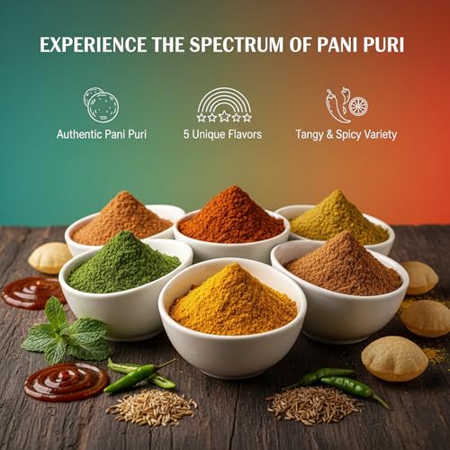 Image of 77 Green Pani Puri Masala 5 Flavours Pack - Hajma Hajam, Chat, Pudina, Hing & Garlic Spice Mixes | Instant Chaat Seasoning for Golgappa Water | No Added Colors or Preservatives | Indian Street Snack Pack of 4
