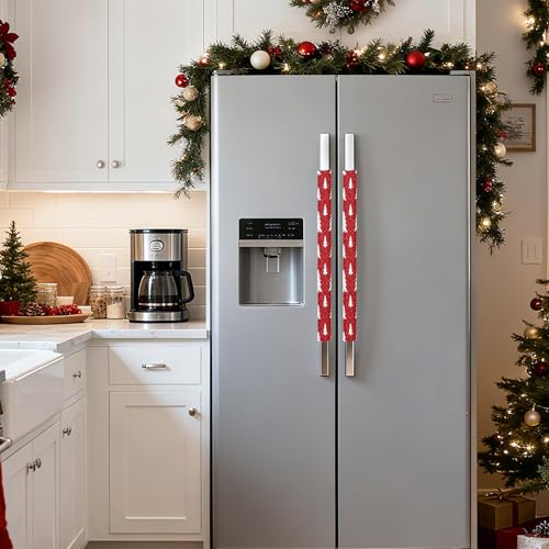Image of Pardick Christmas Refrigerator Door Handle Covers Set of 2, Christmas Tree Fridge Handle Cover Washable Fridge Dishwasher Oven Door Decor Protector Handle Cover, Keep Your Kitchen Appliance Clean