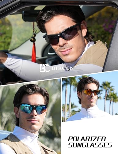 Image of BIRCEN Mens Polarized Sunglasses for Sports: TR90 Lightweight Sun Glasses Wrap Around Shades for Fishing Driving Cycling