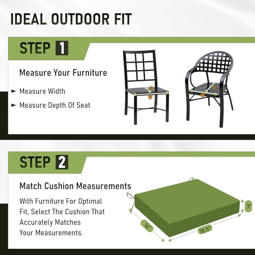 Image of Basic Beyond Outdoor Chair Cushions Set of 4, Square Corner Outdoor Cushions for Patio Furniture, Water Resistant Patio Chair Cushions with 2 Ties, 18.5x16x3, Grass Green