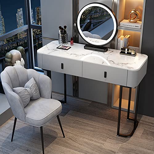 Moderno juego de tocador con espejo iluminado y taburete acolchado, tocador de maquillaje para dormitorio y sala de maquillaje, tocador gris y negro (47.2 pulgadas)