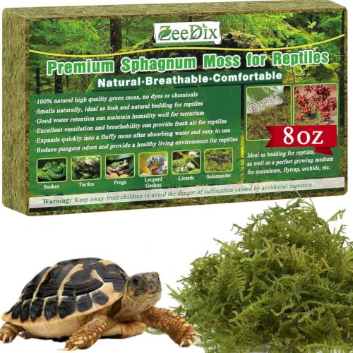 ZeeDix 8 OZ Premium Sphagnum Moss for Reptiles 12QT Natural Reptile Moss Bedding for Tortoise Gecko Lizard Snake Hermit Crab Terrarium Habitat Odor Control & Humidity Retention