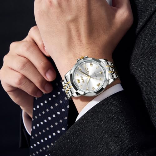 Image of OLEVS Mens Watches Analog Quartz Original Perfume Watch for Man Diamond Stainless Steel Waterproof Calendar Stylish Business Men's Branded Watches