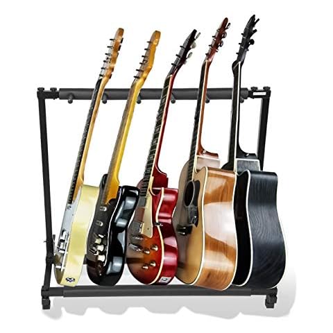 Guitars Display Stand Rack, 5 Way Universal Guitars Storage Holder Organising Stand, Stable Iron Frame with Soft Rubber Cover Guitar Collection Rack Organiser for Training Room Store Home(5 Ways) Cover