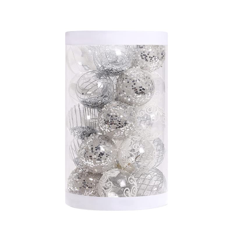 25Pcs 2.36 Inch Christmas Balls Ornaments for Xmas Christmas Tree Decor, Shatterproof Christmas Tree Decorations Hanging Baubles for Holiday Wedding Party, Silver