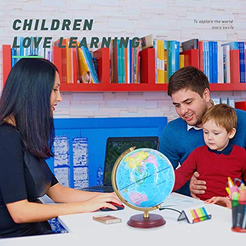 Illuminated Globe Lamp of The World with Stand - Size 8" - Globe for Kids Globe lamp Geographic Globe with LED Light Illuminated 2-in-1 Desktop World Globe Discovery Educational World Globe.