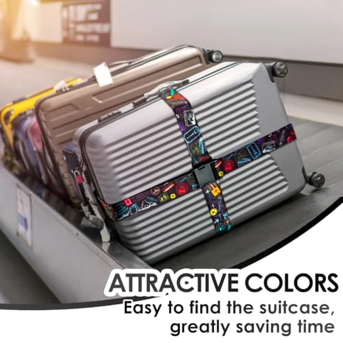 Image of Gutsdoor Luggage Straps for Suitcases Adjustable Travel Belt, Connector Holds Suitcase Bright Colorful Identifiers Travel Bag Accessories (Airplane Black)