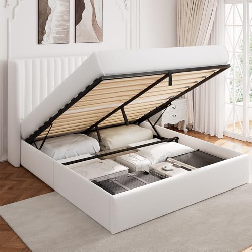 GalnFu Queen Size Lift Up Storage Bed, Upholstered Velvet Platform Bed Frame with Wingback...