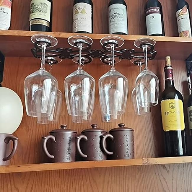 Wine Glass Rack - Butterfly Stemware Racks Under Cabinet Wine Glass Holder Hanging Shelf Black Iron 7.87 Storage Hanger for Bar Kitchen Can hold 8 red wine glasses