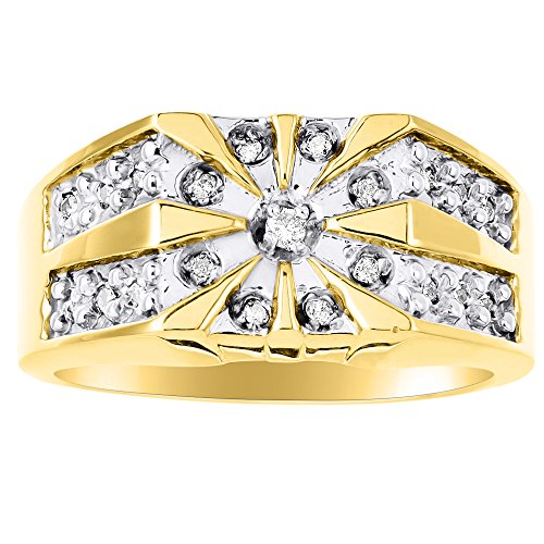 RYLOS Mens Rings 14K Yellow Gold - Mens Diamond Starburst Ring Rings For Men Mens Jewelry Gold Rings