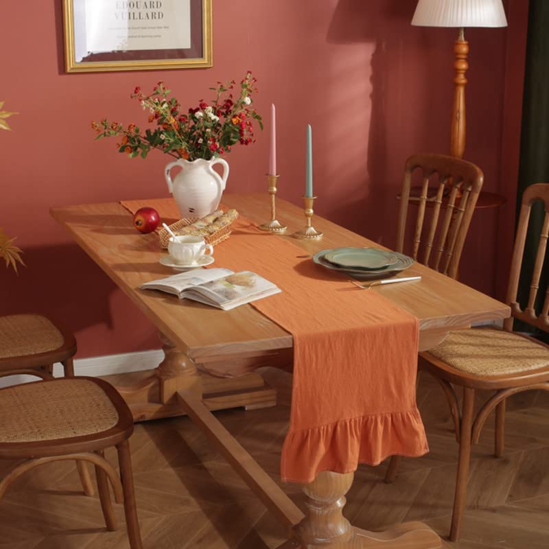 180-360cm Katoenen Ruches Tafelloper, Oranje Tafel Stof