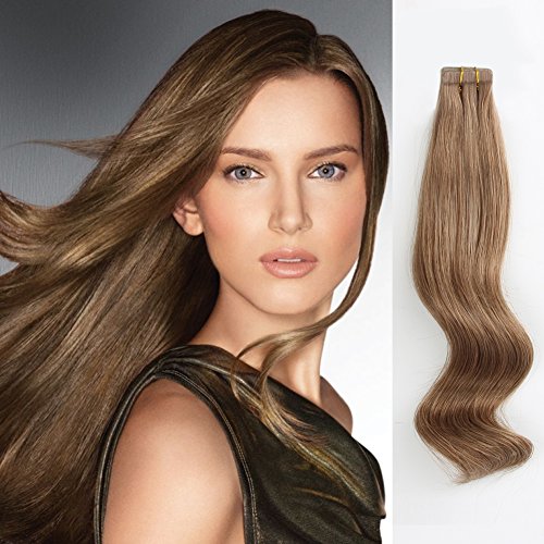 ABH ABH AMAZINGBEAUTY Hair Semi-Permanent Pre-taped Tape in Extensions Real Remy Human Hair Skin Weft, Invisible, Seamless and Reusable, 50g 20pcs, Chestnut Brown Color 6, 18 Inch