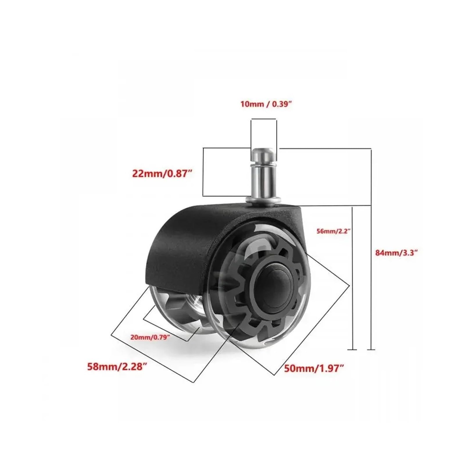 5 Ruote girevoli silenziose gomma sedia ufficio | Rotazione 360°, rulli gomma morbida silenziosi, protegono pavimenti, per scrivanie.