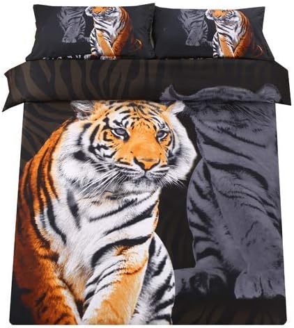 Sandyshow 3pcs Tiger Microfiber Duvet Cover Sets 3D Tiger Bedding Full/Queen Size for Boys and Girls Wrinkle, Fade, Stain Resistant,Hypoallergenic (Full/Queen, Tiger 2)